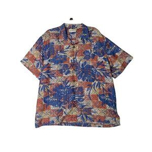 Caribbean Men's Size XL Hawaiian Shirt Tropical Blue Orange Print Pocket